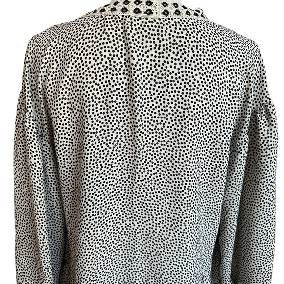 MAX STUDIO Blouse Polka Dot Eyelet V-Neck Balloon Sleeve Black White Size M - Picture 6 of 17